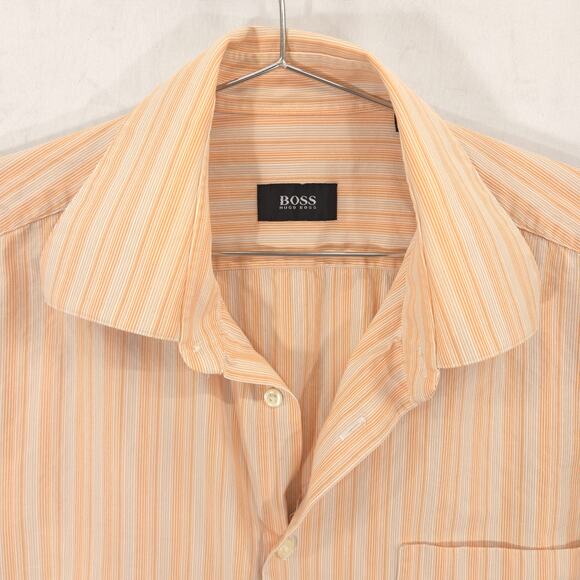 Hugo Boss Dress Shirt Mens 16-32/33 Orange White Striped Long Sleeve Button Up - Picture 3 of 10